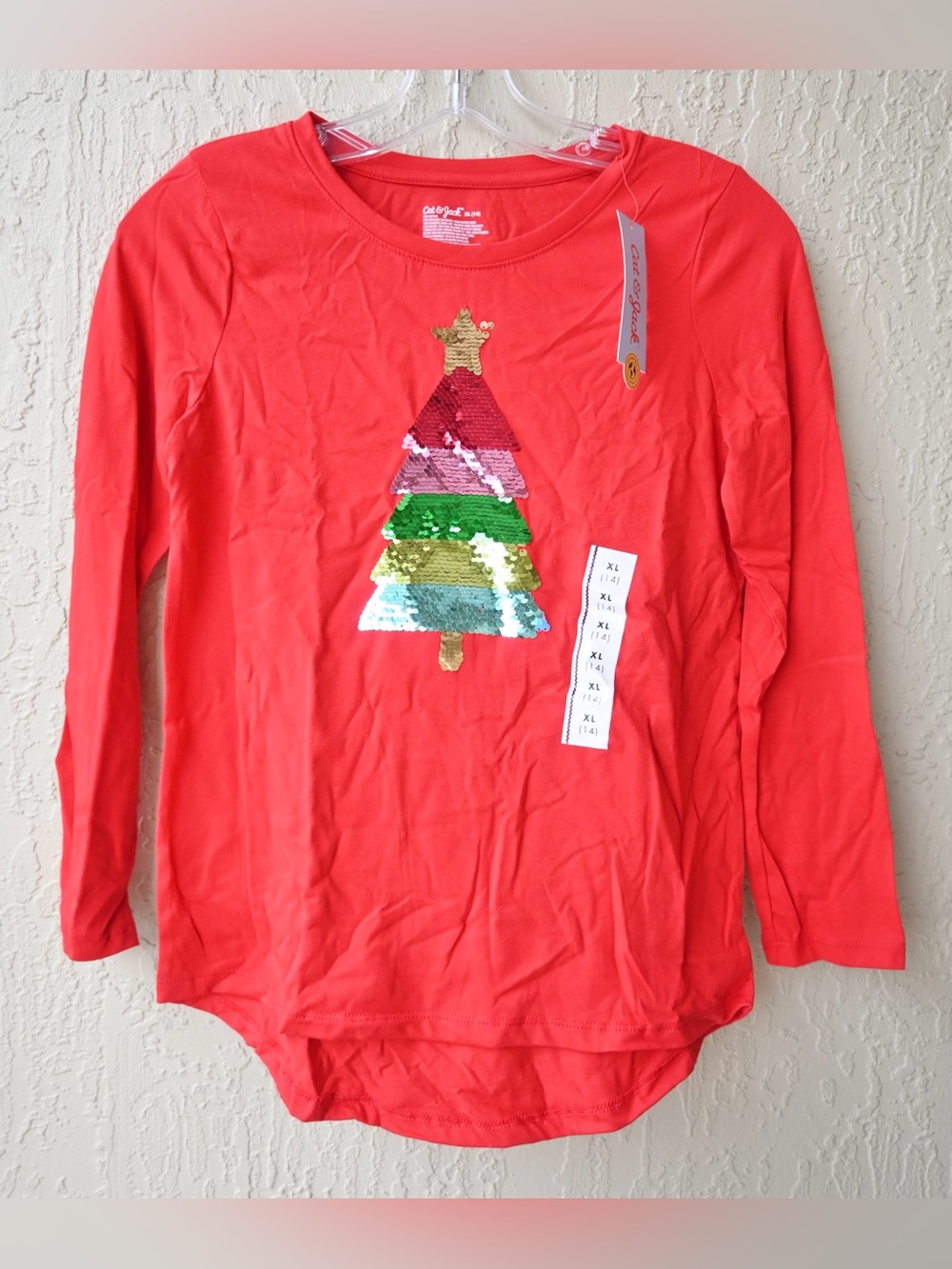 Kids Cat & Jack Red Long-Sleeve Tee with Sequin Christmas Tree